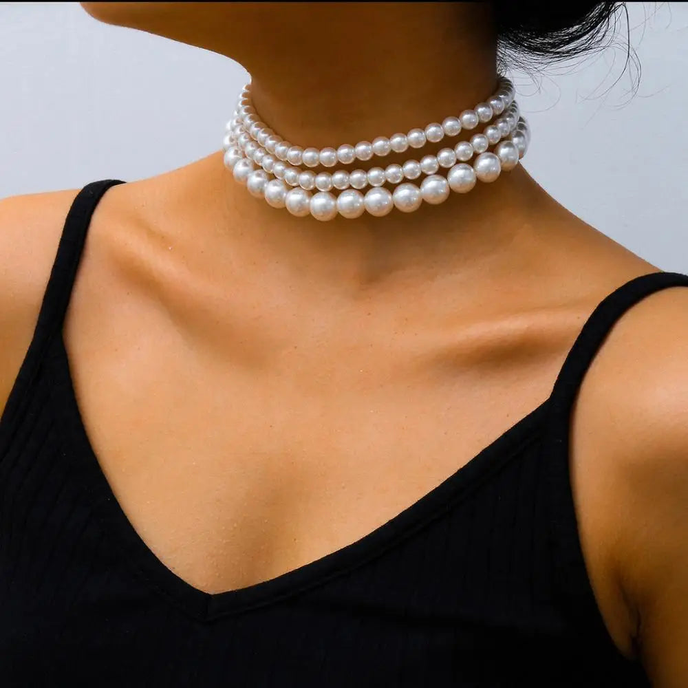 Multi-Layer White Pearl Necklace