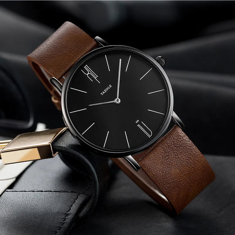 Genuine Leather Analog Quartz Watch