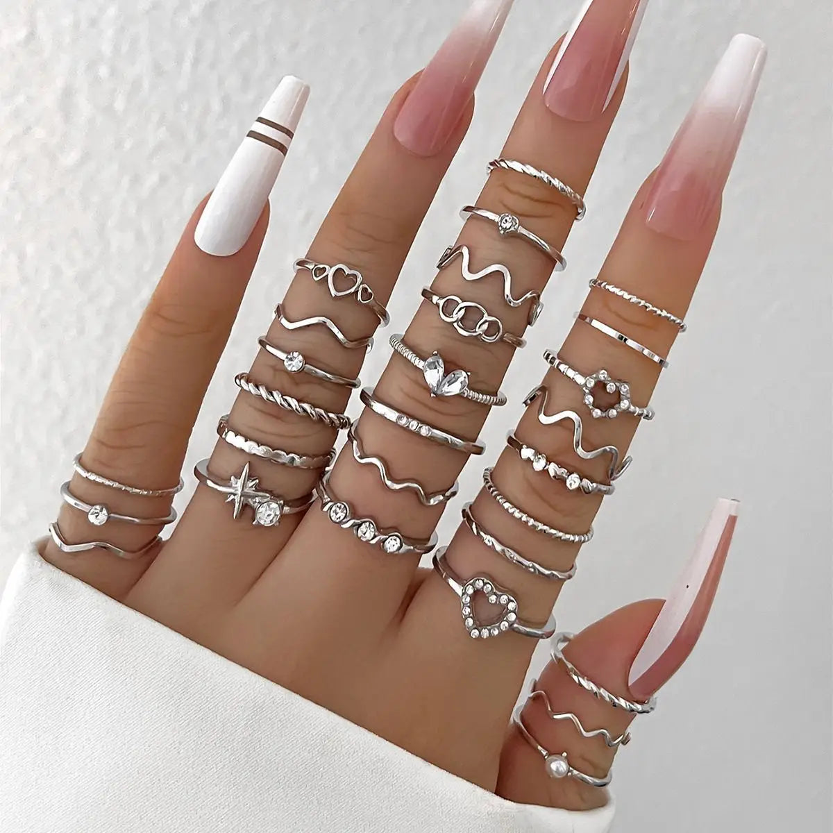 Crystal Wave Ring Set