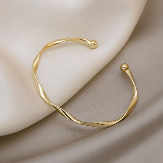 Minimalist Gold Twist Cuff Bracelet