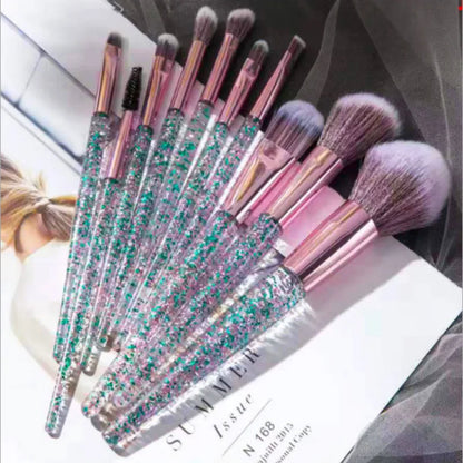 Glitter Makeup Brush Set - 10 Pieces