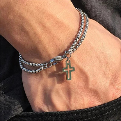 Double Cross Pendant Bracelet for Men