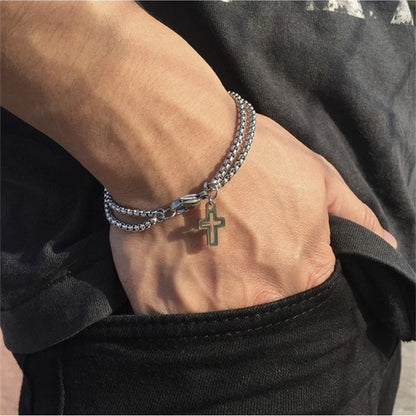 Double Cross Pendant Bracelet for Men