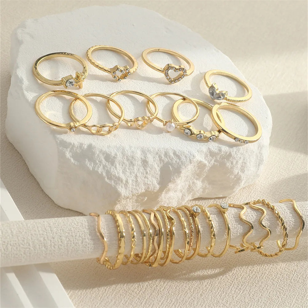 Crystal Wave Ring Set