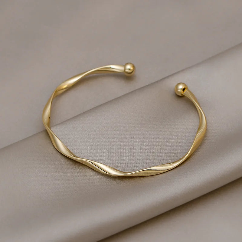 Minimalist Gold Twist Cuff Bracelet