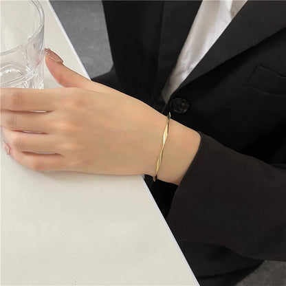 Minimalist Gold Twist Cuff Bracelet