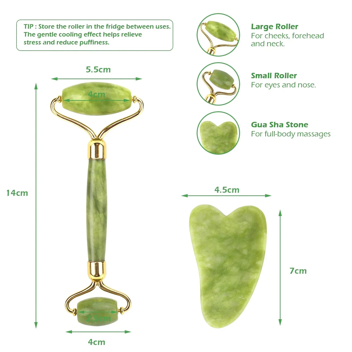 Natural Jade Roller & Gua Sha Set