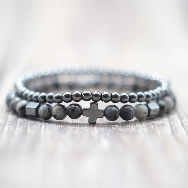 Hematite Cross Bracelet Set