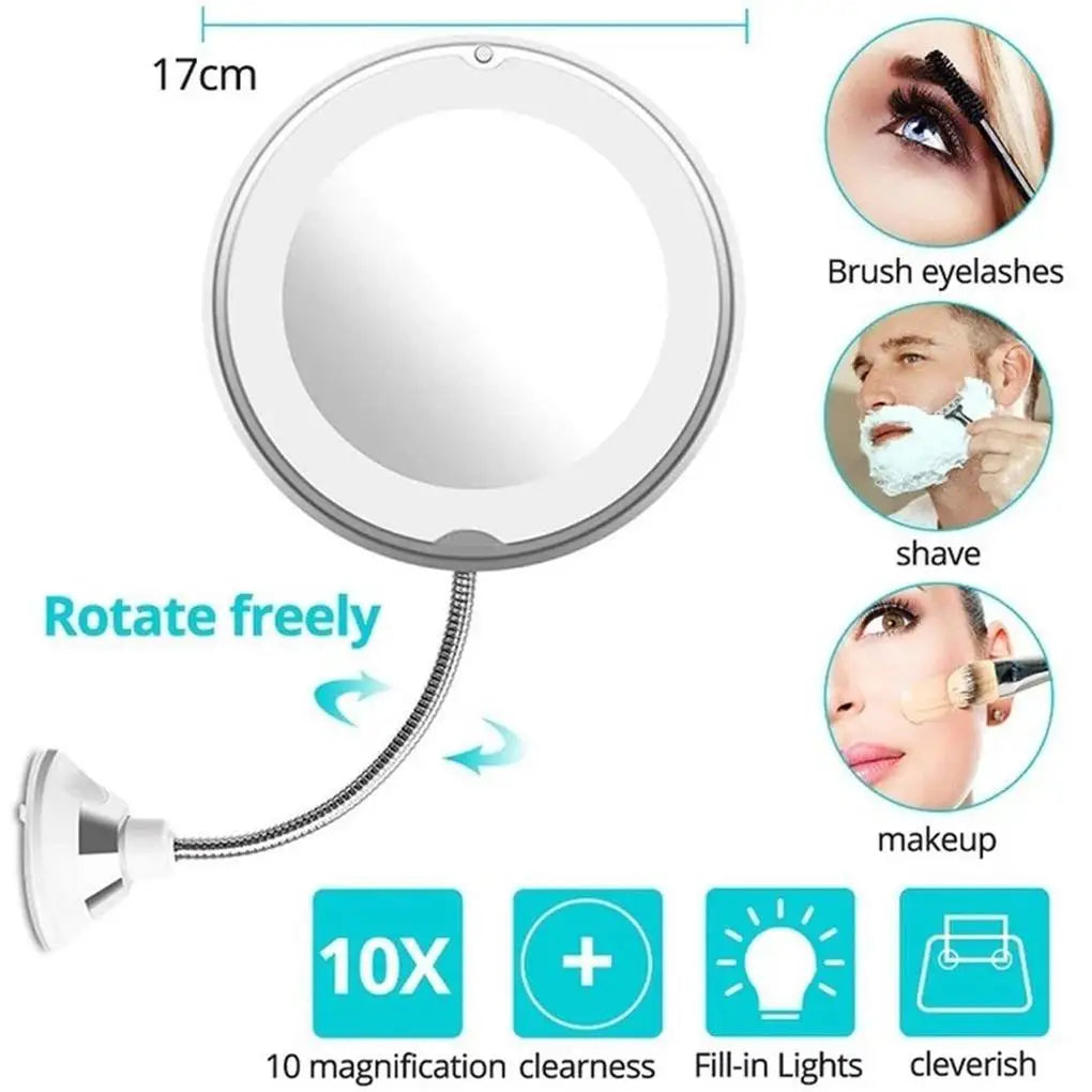 Flexible LED Makeup Mirror with 10x Magnification