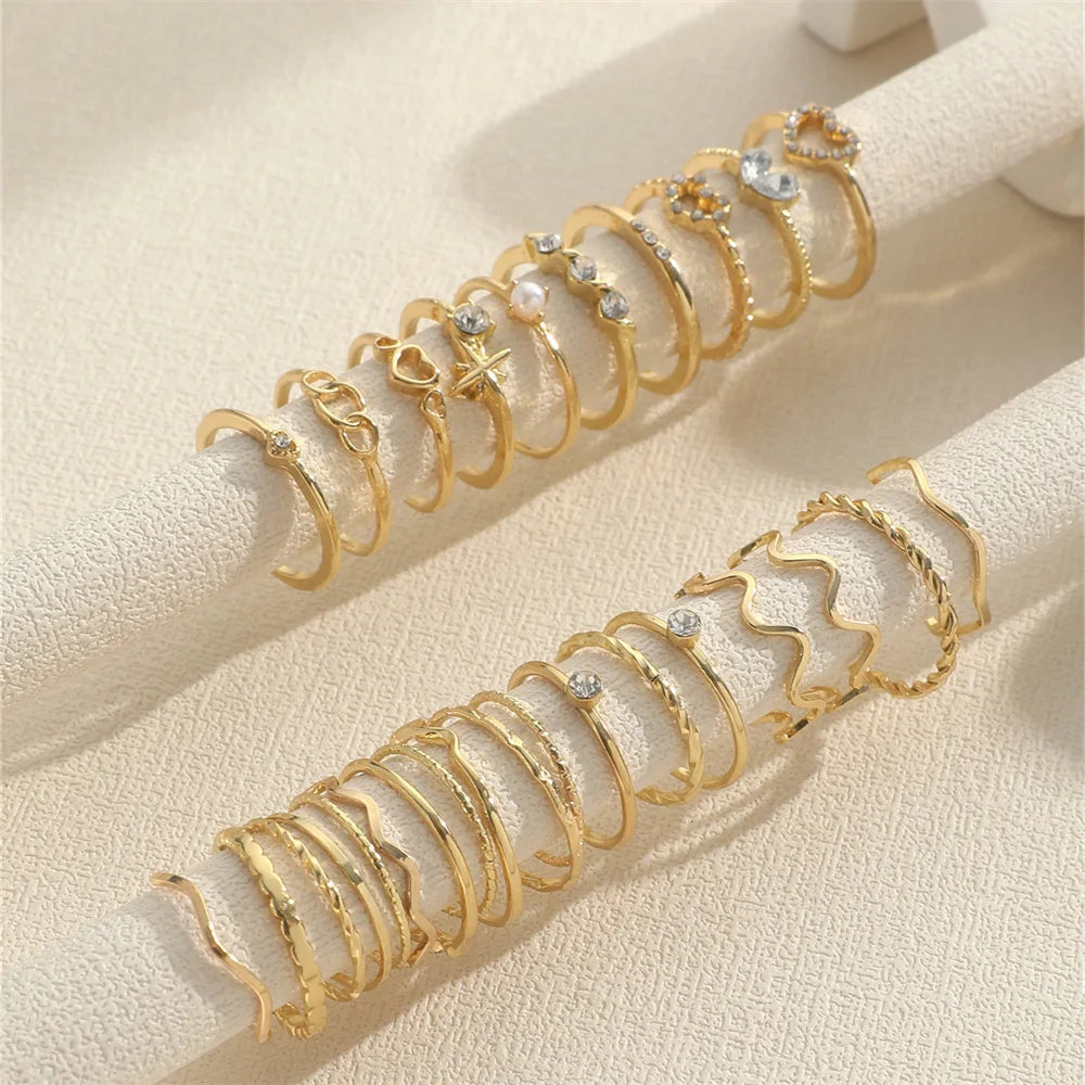 Crystal Wave Ring Set