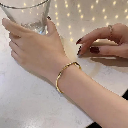 Minimalist Gold Twist Cuff Bracelet