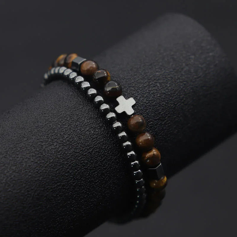 Hematite Cross Bracelet Set