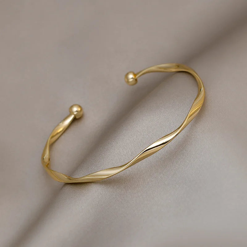 Minimalist Gold Twist Cuff Bracelet