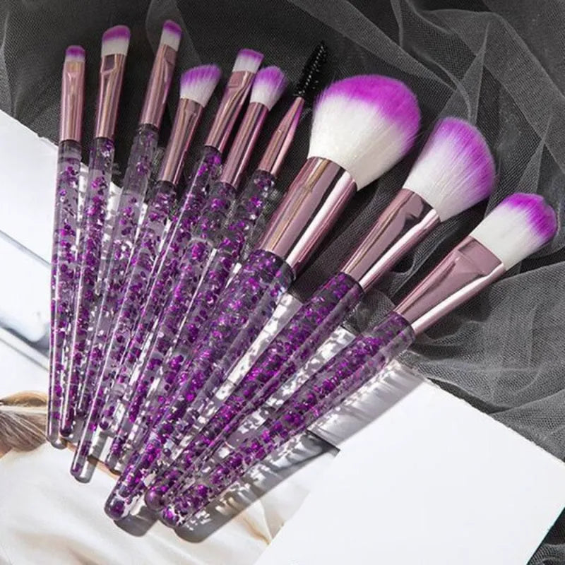 Glitter Makeup Brush Set - 10 Pieces